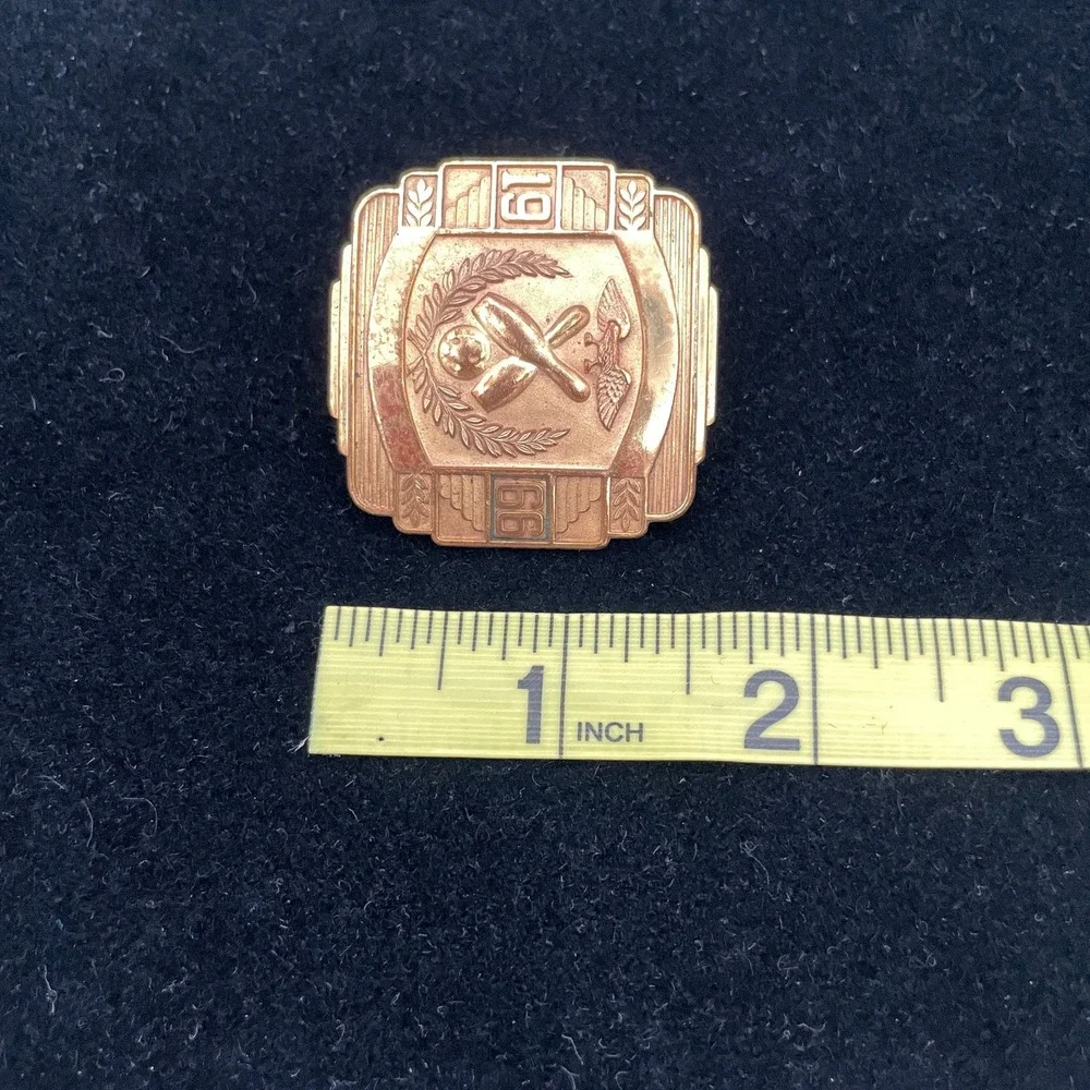 Vintage Gold Tone Metal Mens OS 1966 Bowling Commemorative Belt Buckle